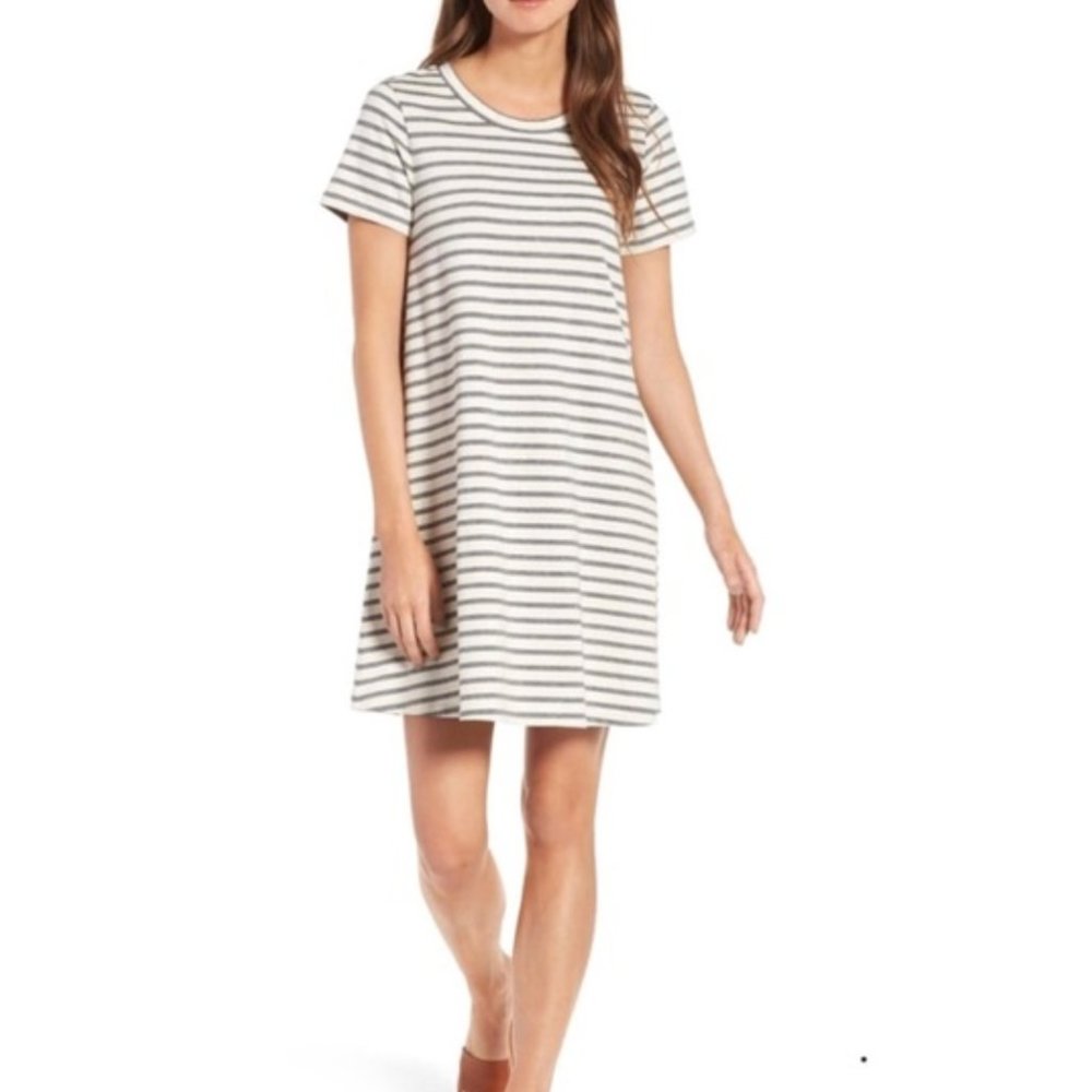Madewell white/gray striped tee dress